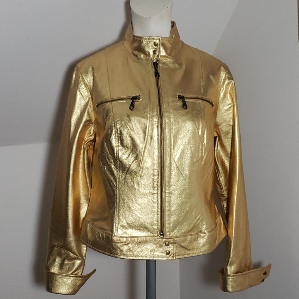 Newport News Vintage Rare Gold Leather Women's Jacket Size 6